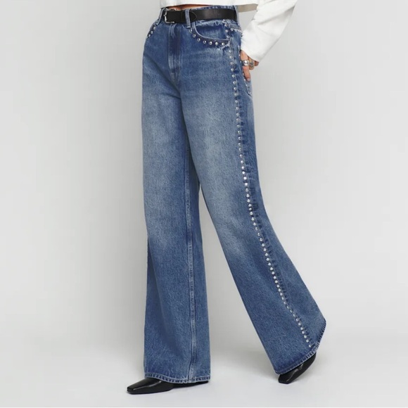 Reformation Denim - Reformation Studded Wide-Leg Jeans